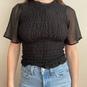 NWT Abercrombie Black Ruched Short Sleeve Top with Flowy Sleeves
